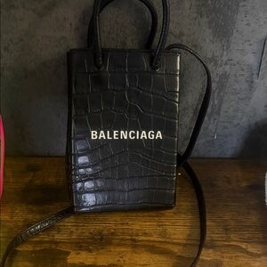Balenciaga Black Croc-Embossed Tote